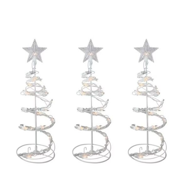 Northlight Set of 3 White Clear Lighted Spiral Cone Walkway Christmas Trees Outd - Picture 2 of 3